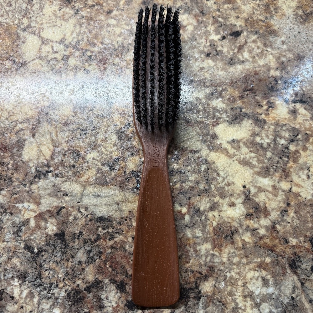 Vintage‎ AVON Flair Black Nylon Bristles 10" Brush EUC faux wooden Brown handle